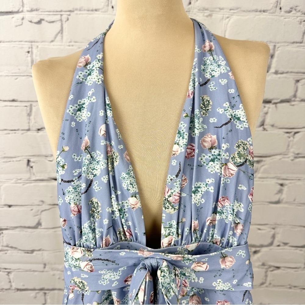 We Wore What Brooklyn One Piece Swimsuit Bow Halter Neck XS lavender Floral - Picture 5 of 12